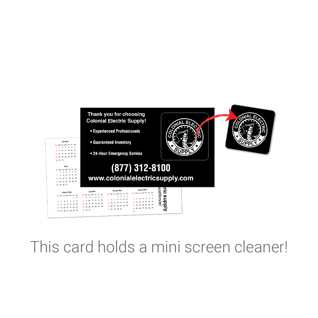 Business Card with branded Mini Screen Cleaner from The Barash Group
